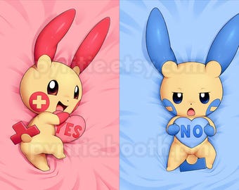 Plusle and Minun Yes/No Mini Dakimakura - Pokémon Pillow Cover