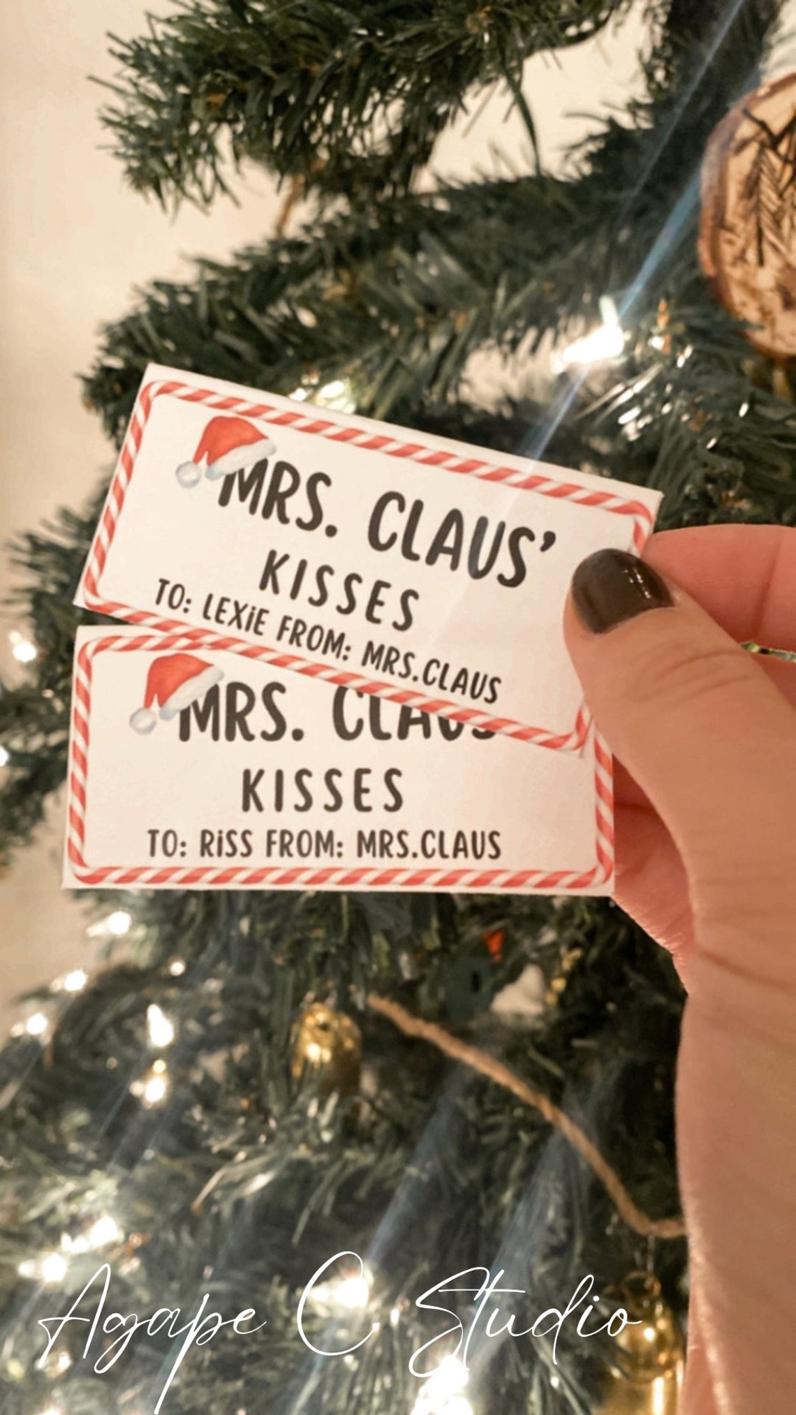 Mrs. Claus' Kisses, Christmas Party Favor, Candy Favor, Stocking