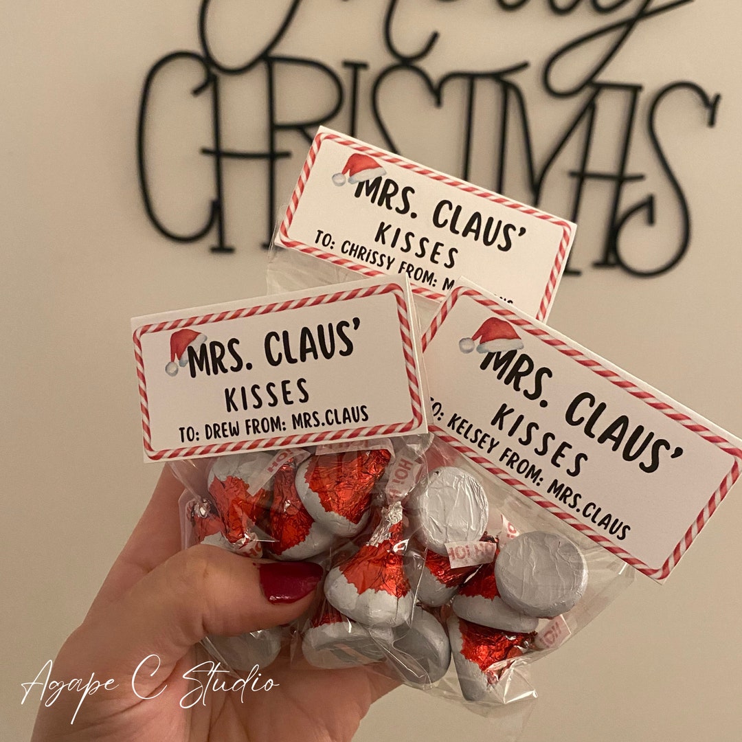 Mrs. Claus' Kisses, Christmas Party Favor, Candy Favor, Stocking