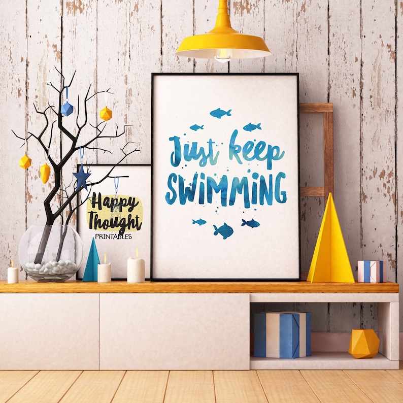 Printable Art, Movie Quote, Just Keep Swimming, Inspirational Quote, Motivational Print, Typography Quote, Digital Download Print, Quote Art image 1