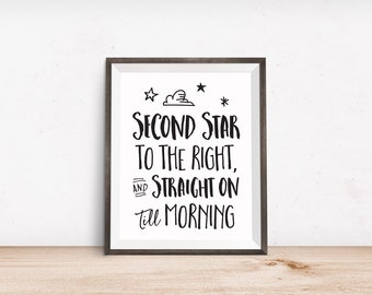 Printable Art, Movie Book Quote, Second Star to the Right and Straight on Till Morning, Motivational Print, Typography Print, Quote Download