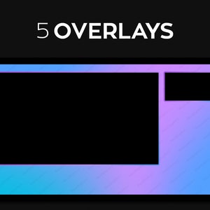 May include: A blue and purple gradient background with a black rectangular frame. The frame has a smaller black rectangle in the top right corner. The text "5 OVERLAYS" is at the top of the image.