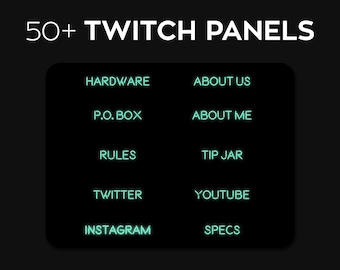 Green Neon Twitch Panels Streaming | Custom Twitch PNG Panels Set Bundle | Twitch Panel Package