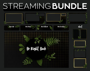 Black Gold Plants Stream Twitch Overlay  | Premade Simple Overlay Set for Twitch OBS or Streamlabs | Overlay Bundle