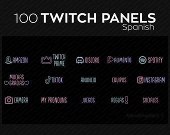 SPANISH - 100 Cute Twitch panels with individual icons and numbers for streamers in Spanish| PNG Twitch panels bundle | Twitch panel package