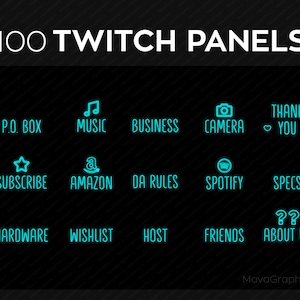 Aqua Neon Twitch Panels Streaming | Premade PNG Twitch Panels Set Bundle | Twitch Panel Package