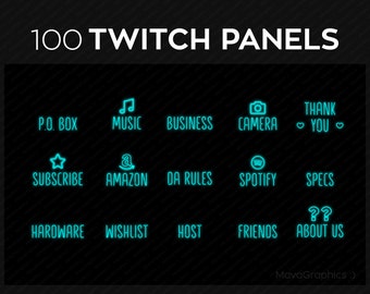 Aqua Neon Twitch Panels Streaming | Premade PNG Twitch Panels Set Bundle | Twitch Panel Package