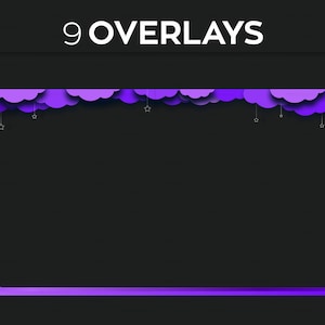 Purple Night Stars and Clouds Stream Overlay for Twitch Bundle, Premade Purple Overlay Set with Chat for Twitch OBS or Streamlabs