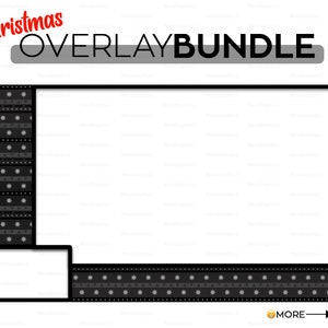 May include: A digital graphic with the text "Christmas Overlay Bundle" in red and black. The design includes a black frame with decorative borders featuring white stars and triangles on a dark grey background. A white rectangle is in the lower left corner.