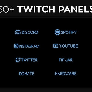 Blue Neon Twitch Panels with Icons for Streaming | Premade Twitch PNG Panels Set Bundle | Twitch Panel Package
