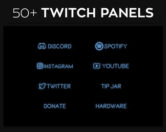 Blue Neon Twitch Panels with Icons for Streaming | Premade Twitch PNG Panels Set Bundle | Twitch Panel Package