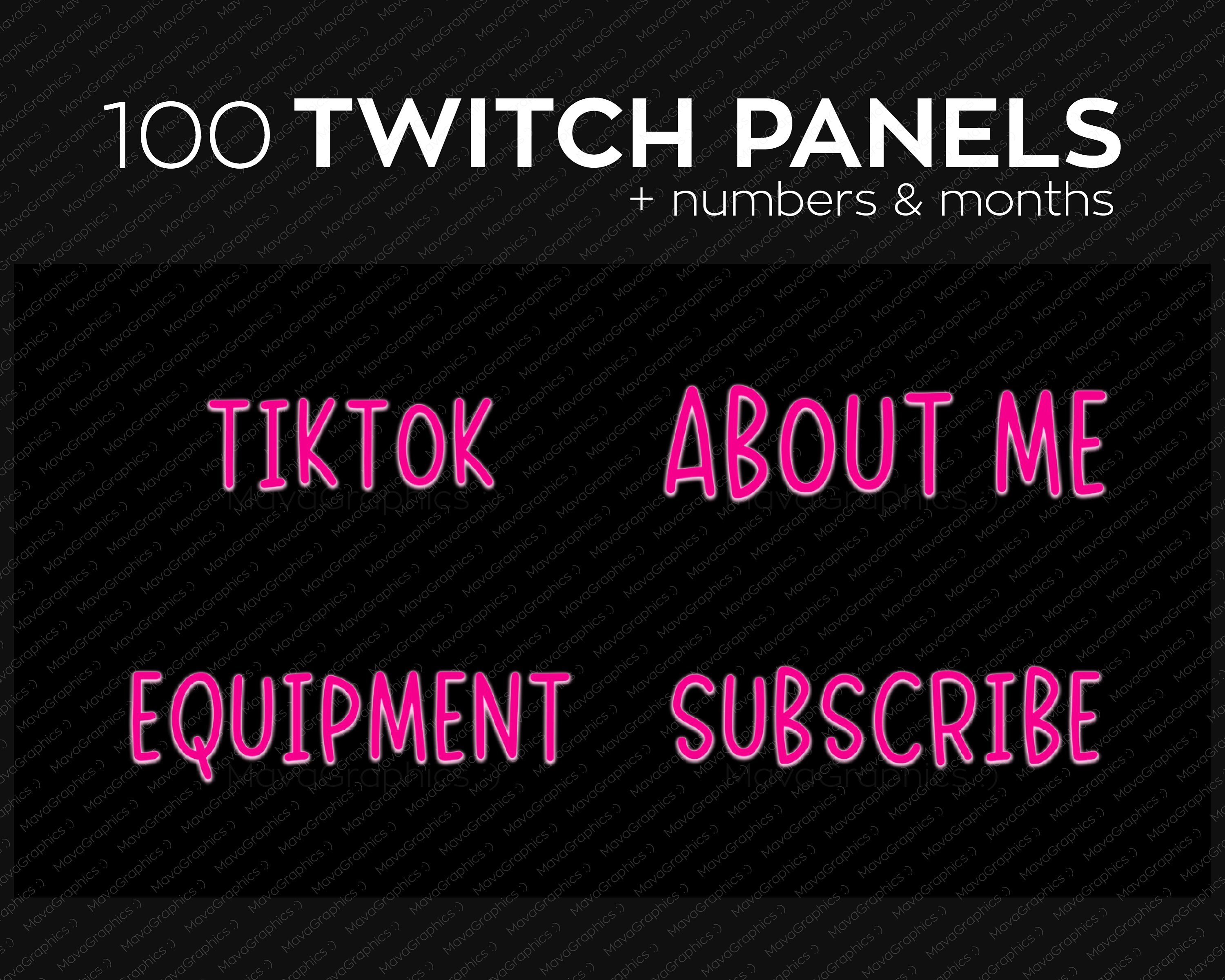 Hot Pink Twitch Panels, Premade Twitch PNG Panels Set Bundle, Twitch Profile Panel Package