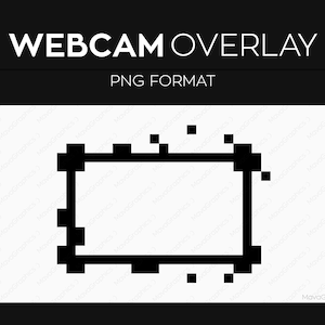 May include: Black and white pixelated webcam overlay frame. The frame is a simple rectangle with a border of pixels.