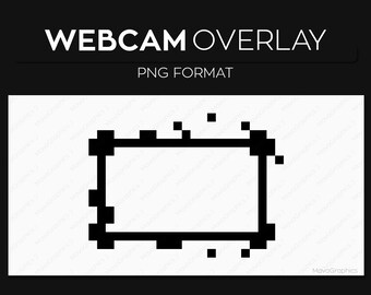 May include: Black and white pixelated webcam overlay frame. The frame is a simple rectangle with a border of pixels.