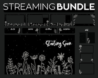Black and White Plants Stream Twitch Overlay  | Premade Simple Overlay Set for Twitch OBS or Streamlabs | Overlay Bundle