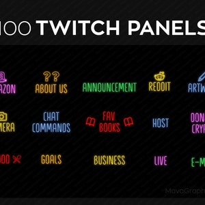 Rainbow Neon Twitch Panels Streaming | Premade PNG Twitch Panels Set Bundle | Twitch Panel Package
