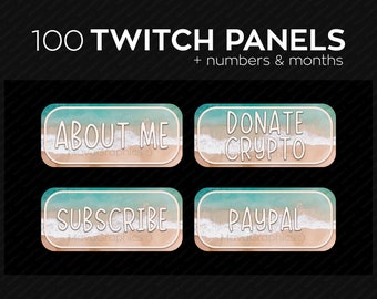 100 Beach Twitch panels with numbers and months for streamers, Ocean PNG Twitch panels bundle package