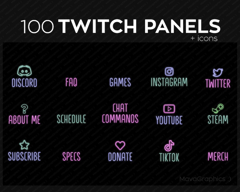 100 Twitch Panels and Icons for Streaming Twitch Panel Package Soft Pale PNG Twitch Panels Set Bundle