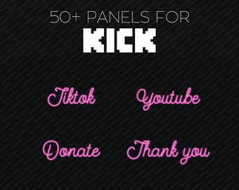 Hot Pink Cursive Neon Kick Panels, Premade Kick PNG Panels Set Bundle, Kick Profile Panel Package