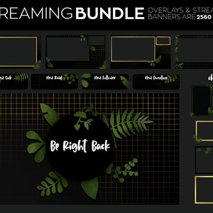 Black Gold Plants Stream Twitch Overlay  | Premade Simple Overlay Set for Twitch OBS or Streamlabs | Overlay Bundle