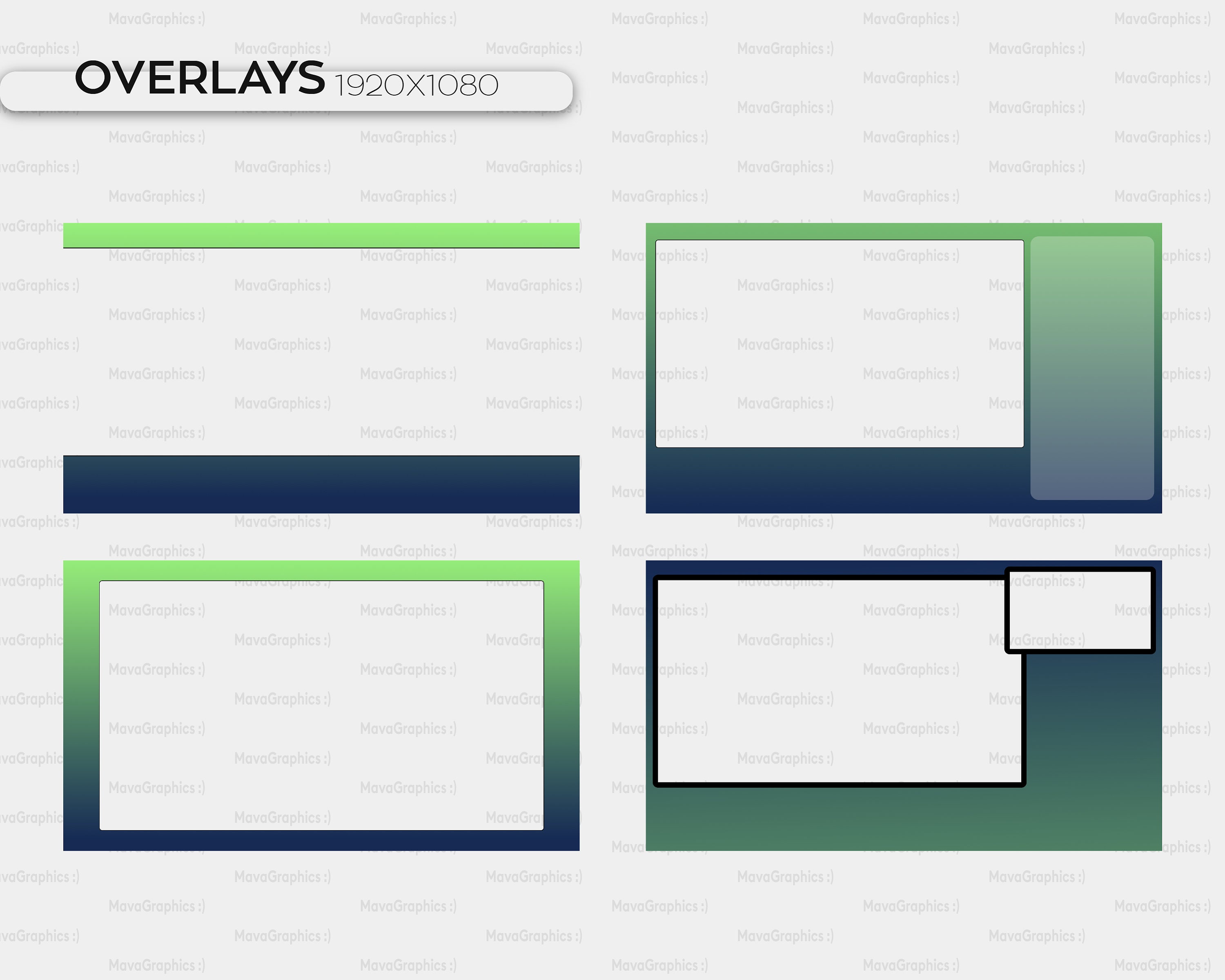 Green and Blue Twitch Streaming Overlay Premade Twitch PNG Overlay Set ...