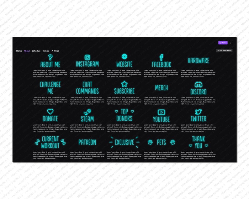 Aqua Neon Twitch Panels Streaming Premade PNG Twitch Panels - Etsy