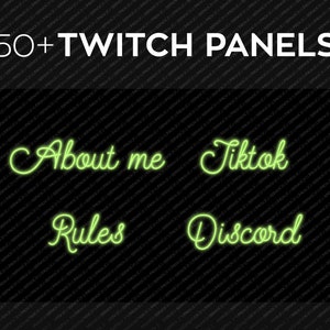 Green Cursive Neon Twitch Panels, Premade Twitch PNG Panels Set Bundle, Twitch Profile Panel Package