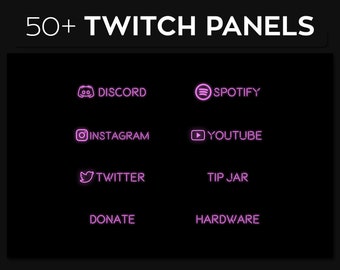 Pink Neon Twitch Panels Streaming | Custom Twitch PNG Panels Set Bundle | Twitch Panel Package