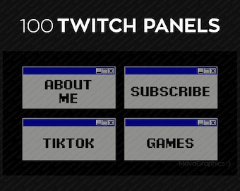 100 Traditional Blue window twitch panels with numbers and months for streamers, gamer font PNG Twitch panels bundle package