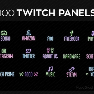 100 Twitch panels plus icons and numbers for streaming | Twitch panels set bundle | Twitch panel package