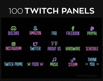 100 Twitch panels plus icons and numbers for streaming | Twitch panels set bundle | Twitch panel package
