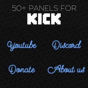 Blue Cursive Neon Kick Panels, Premade Kick PNG Panels Set Bundle, Kick Profile Panel Package