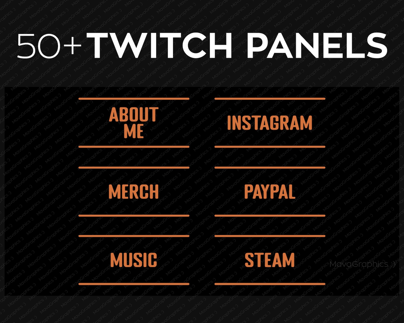 Orange Twitch Panels for Streamers, Premade Twitch PNG Panels Set