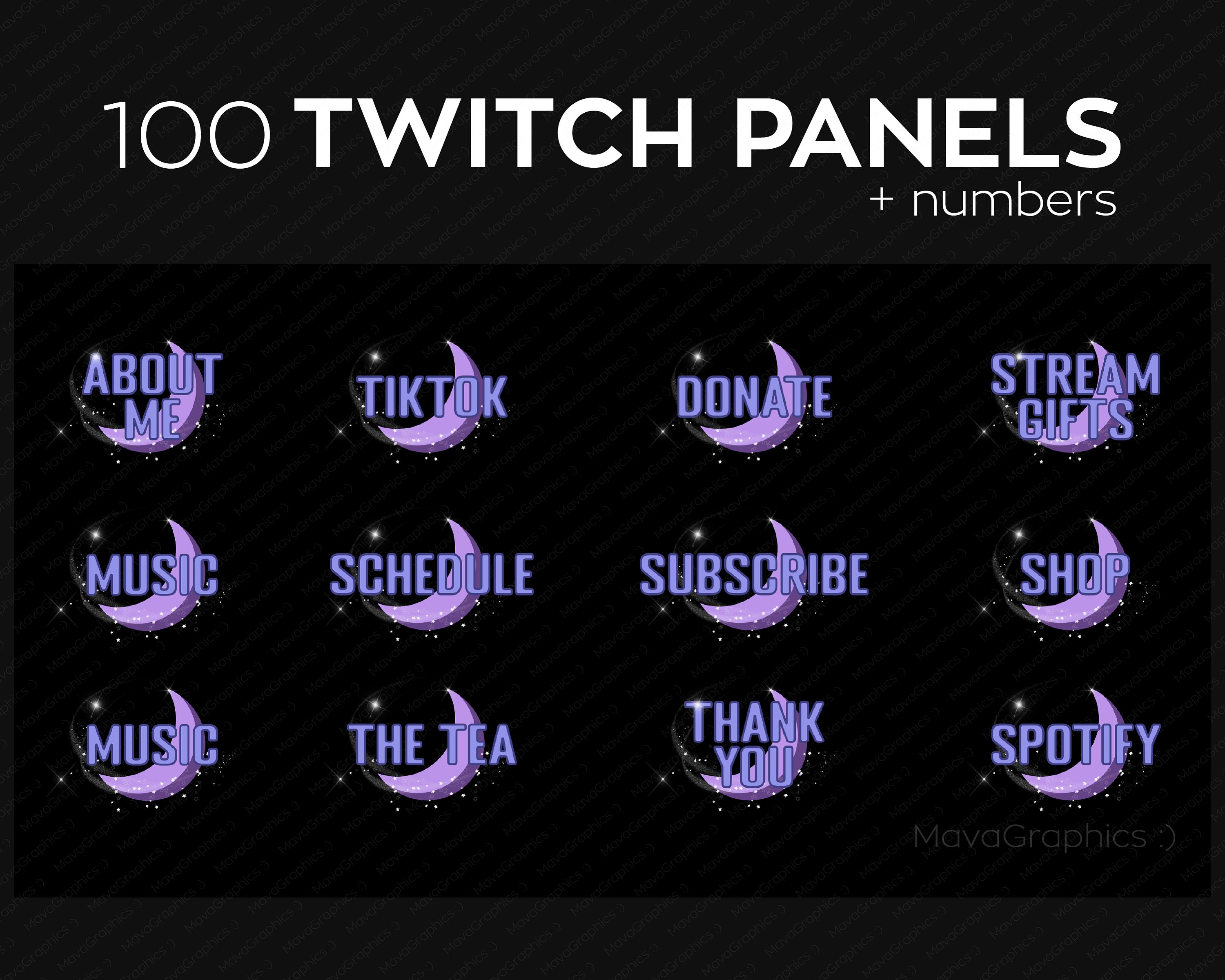 100 Moon And Stars Twitch Panels With Individual Icons And Etsy
