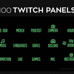 Green Neon Twitch Panels Streaming | Premade PNG Twitch Panels Set Bundle | Twitch Panel Package