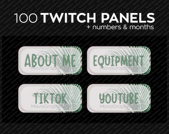 100 Tropical Twitch panels with numbers and months for streamers, Leaf PNG Twitch panels bundle package