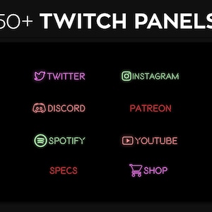 Neon Twitch Panels Streaming | Custom Twitch PNG Panels Set Bundle | Twitch Panel Package
