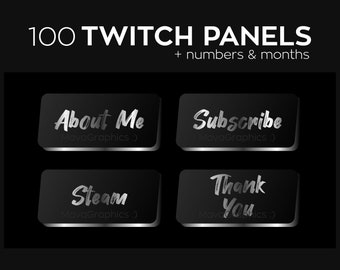 100 Black and white Twitch panels with numbers and months for streamers, marker font PNG Twitch panels bundle package