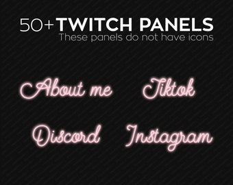Baby Pink Cursive Neon Twitch Panels, Premade Twitch PNG Panels Set Bundle, Twitch Profile Panel Package