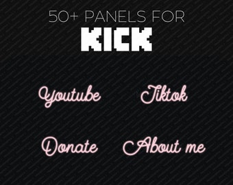 Baby Pink Cursive Neon Kick Panels, Premade Kick PNG Panels Set Bundle, Kick Profile Panel Package