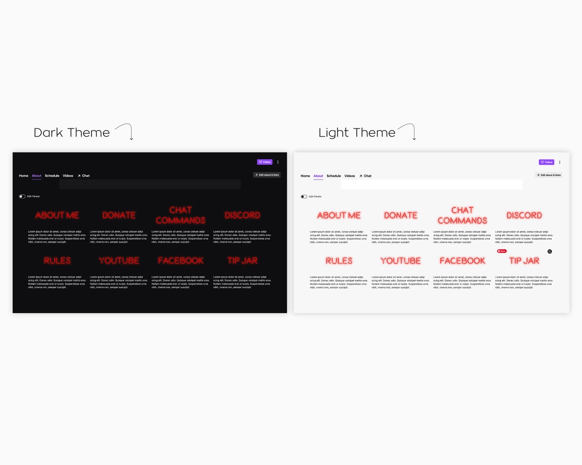 Red Neon Twitch Panels Streaming Custom Twitch PNG Panels ...