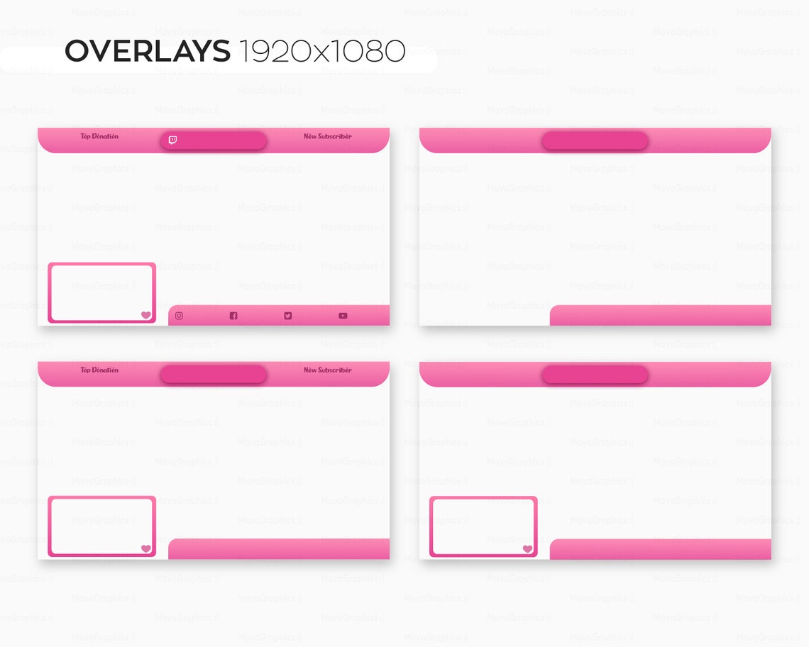 Animated Pink Twitch Streaming Overlay Package Premade Animated Hearts