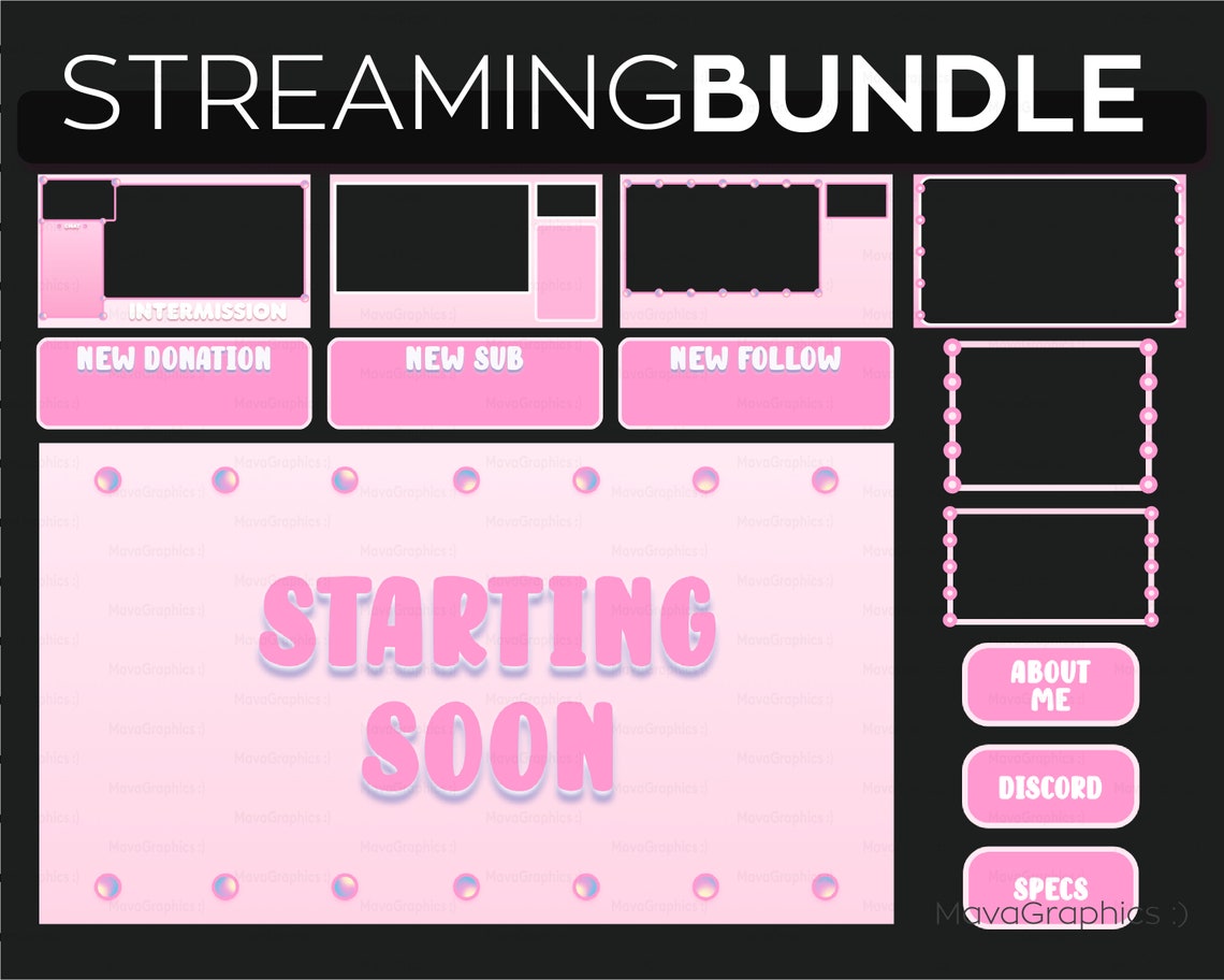 Stream Layout Pink Cute Pink Twitch Streaming Overlay | Custom Twitch PNG Overlay Set ...