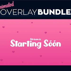 Animated Pink Twitch Streaming Overlay Package, Premade Animated Hearts Overlays for OBS Streamlabs and Twitch