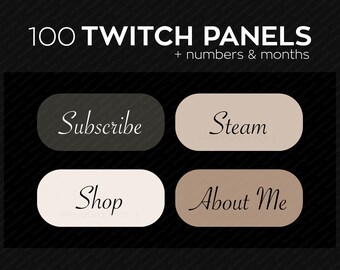 100 Coffee Twitch panels with numbers and months for streamers, browns beige PNG Twitch panels bundle package