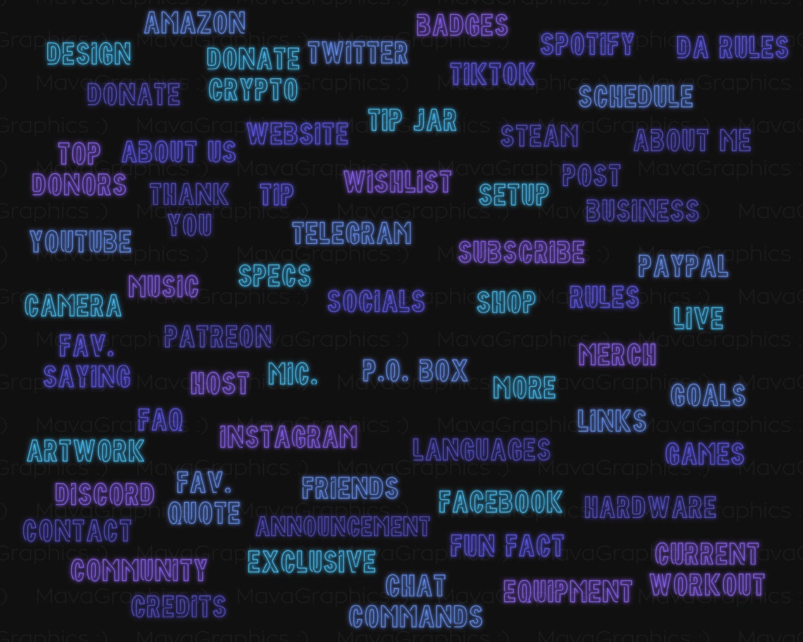 Blue Purple Neon Twitch Panels Streaming Twitch PNG Panels ...