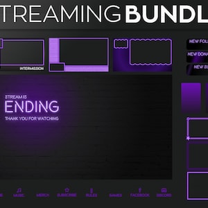 Twitch Overlay Neon | Premade Purple Twitch Overlay Bundle | Overlay Package for OBS Streamlabs