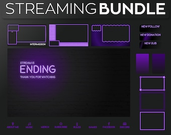 Twitch Overlay Neon | Premade Purple Twitch Overlay Bundle | Overlay Package for OBS Streamlabs