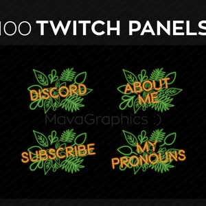 100 Tropical Twitch Panels for Streaming, Neon Leaf Twitch Panels Set Bundle, Yellow OrangeTwitch Panel Package