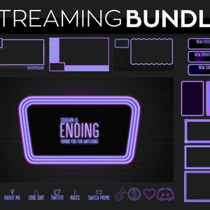 Twitch Overlay Bundle Neon Blue Purple Premade for Streaming
